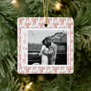 Ornement En Céramique Joyeux moderne et marié nouveau bow Noël