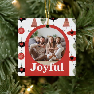 Ornement En Céramique Joyeux Noël 4 Famille Photo Collage Arc rouge