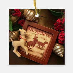 Ornement En Céramique Joyeux Noël à Cowboy Vintage