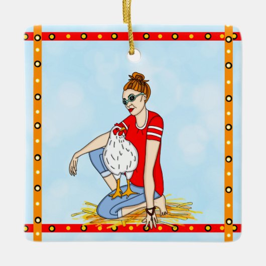 Ornement En Céramique Joyeux Noël à un poussin Cool (Devant)