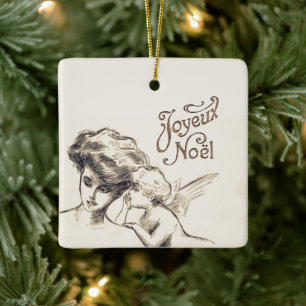 Ornement En Céramique Joyeux Noel Angel Vintage Noël français