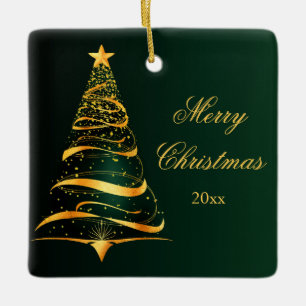 Ornement En Céramique Joyeux Noël arbre doré minimaliste élégant