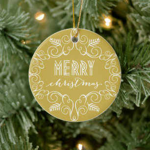 Ornement En Céramique Joyeux Noël Art Déco Cadre Gold Holiday Photo
