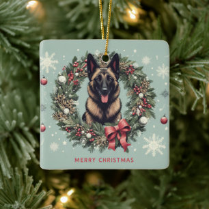 Ornement En Céramique Joyeux Noël Belge Malinois Chien Noël Noël