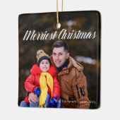 Ornement En Céramique Joyeux Noël blanc Script photo double face (Gauche)