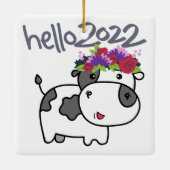 Ornement En Céramique Joyeux Noël Bonjour 2022 Adieu 2021 Vache drôle (Dos)