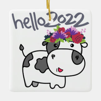Ornement En Céramique Joyeux Noël Bonjour 2022 Adieu 2021 Vache drôle