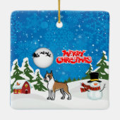 Ornement En Céramique Joyeux Noël Boxe Avec Un Snowman Et Père Noël (Dos)