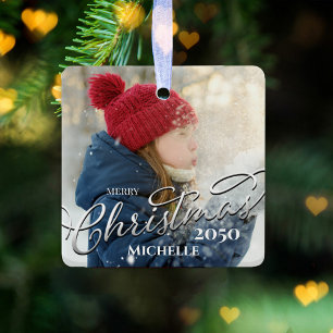 Ornement En Céramique Joyeux Noël Calligraphie Plaid Bleu Marine Photo