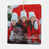 Ornement En Céramique Joyeux Noël classique script une photo vacances (Gauche)