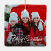 Ornement En Céramique Joyeux Noël classique script une photo vacances (Dos)