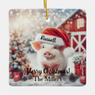 Ornement En Céramique Joyeux Noël Cochon