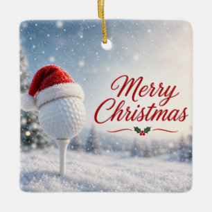 Ornement En Céramique Joyeux Noël de golf avec un chapeau de Père Noël b