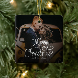 Ornement En Céramique Joyeux Noël Écriture Fantaisiste Photo personnali