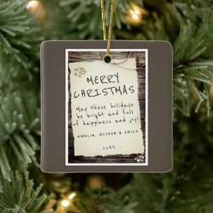 Ornement En Céramique Joyeux Noël écriture papier vieux bois rustique