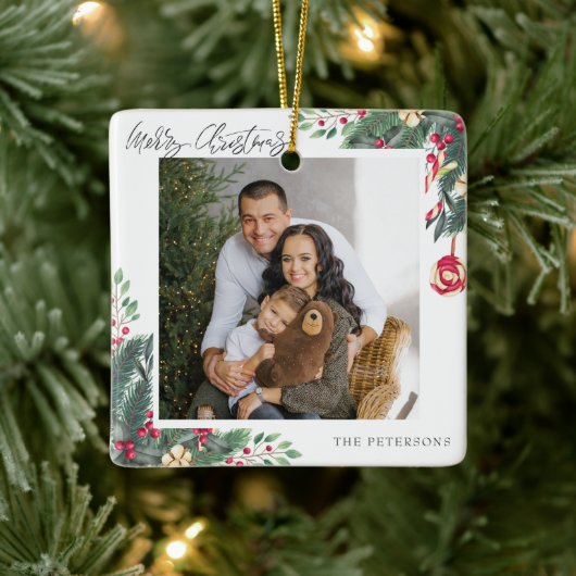 Ornement En Céramique Joyeux Noël Élégant Noël Salutation photo (Arbre)