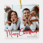 Ornement En Céramique Joyeux Noël en Rouge Festif (Devant)