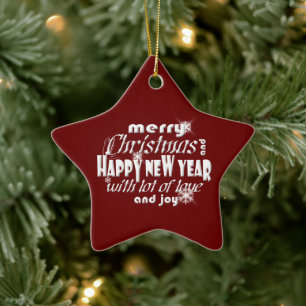 Ornement En Céramique Joyeux Noël et Bonne Année Rouge