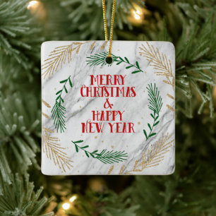 Ornement En Céramique Joyeux Noël et Bonne Année sur le marbre