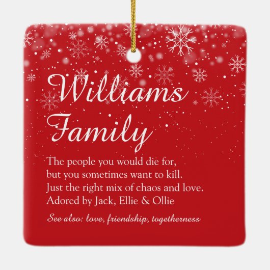 Ornement En Céramique Joyeux Noël Famille Définition Élégant Script (Dos)
