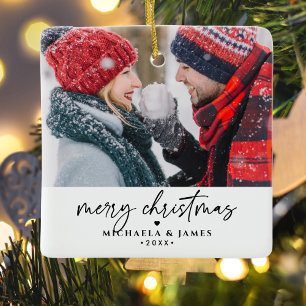 Ornement En Céramique Joyeux Noël Famille/Noms de couple 2-Photo