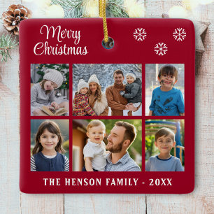 Ornement En Céramique Joyeux Noël Flocons de Neige Famille 6 Photo Colla