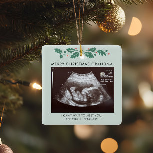 Ornement En Céramique Joyeux Noël Grand-mère Photo d'échographie de gros