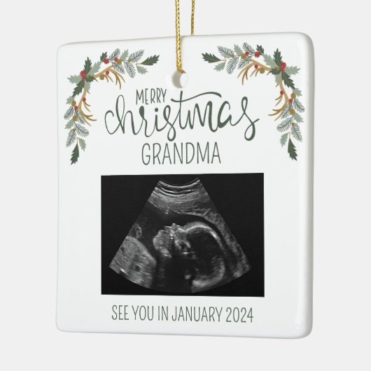 Ornement En Céramique Joyeux Noël Grand-mère Ultrasound Photo (Gauche)