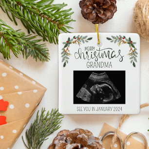 Ornement En Céramique Joyeux Noël Grand-mère Ultrasound Photo