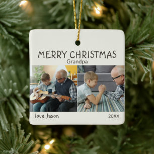 Ornement En Céramique Joyeux Noël Grand-Père Photo Année