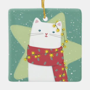Ornement En Céramique Joyeux Noël : Illustration de chat