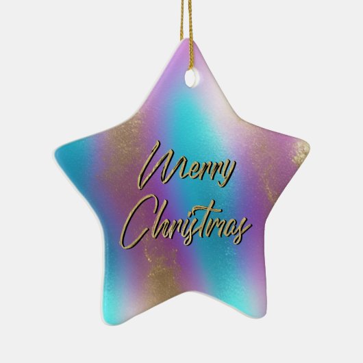 Ornement En Céramique Joyeux Noël Iridescente Rainbow Glam (Droite)
