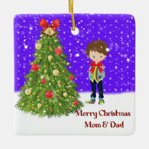 Ornement En Céramique Joyeux Noël Maman & Papa de Son