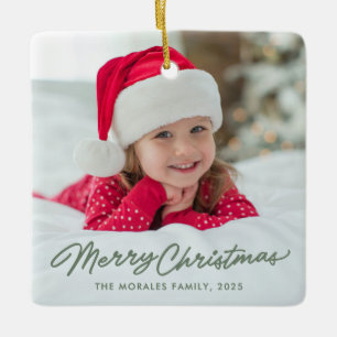 Ornement En Céramique Joyeux Noël mignon simple vert une photo
