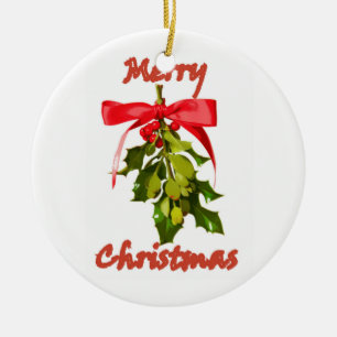 Ornement En Céramique Joyeux Noël mistletoe customisé
