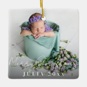 Ornement En Céramique Joyeux Noël nouveau-né bébé texte décoratif blanc