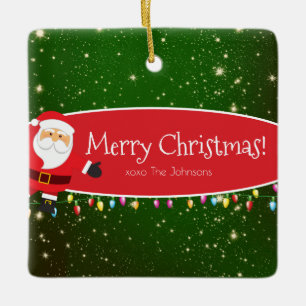Ornement En Céramique Joyeux Noël Père Noël Nom de famille Rouge et Vert