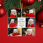 Ornement En Céramique Joyeux Noël Photo Collage Belle personnalisée<br><div class="desc">Ce joli et moderne ornement de Noël Joyeux présente une disposition classe de 6 photos de famille sur un arrière - plan blanc avec une jolie typographie rouge et verte. Ce magnifique cadeau de vacances photo pour enfants présente le collage photo de votre propre enfant entourant votre message festif et...</div>