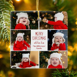 Ornement En Céramique Joyeux Noël Photo Collage Cute Custom 2 Côté<br><div class="desc">Ce joli et moderne ornement de Noël Joyeux présente une disposition classe de 6 photos de famille sur un arrière - plan blanc avec une jolie typographie rouge et verte. Ce magnifique cadeau de vacances photo pour enfants présente le collage photo de votre propre enfant entourant votre message festif et...</div>