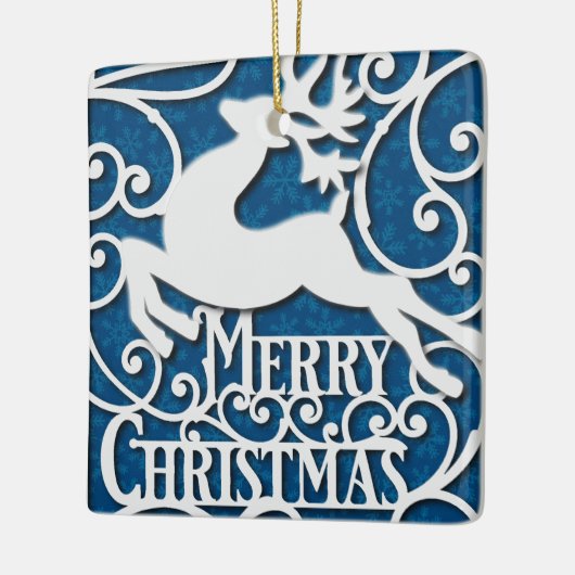 Ornement En Céramique Joyeux Noël Reindeer Silhouettes Snowflake (Gauche)