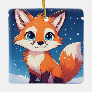 Ornement En Céramique Joyeux Noël Renard Mignon Fête de fin d'année