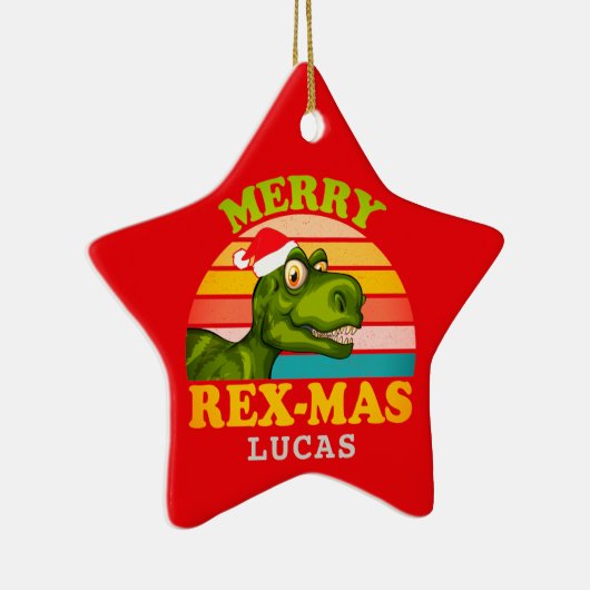 Ornement En Céramique Joyeux Noël Rex-mas Dinosaur Nom personnalisé (Droite)