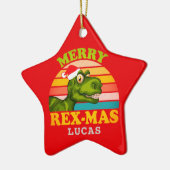 Ornement En Céramique Joyeux Noël Rex-mas Dinosaur Nom personnalisé (Gauche)