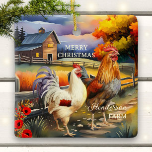 Ornement En Céramique Joyeux Noël Rooster Chicken Farm