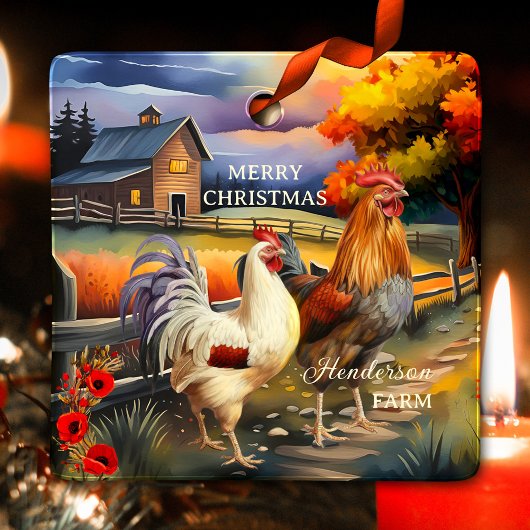 Ornement En Céramique Joyeux Noël Rooster Chicken Farm