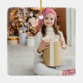 Ornement En Céramique Joyeux Noël rouge Script 2 Photo double face (Dos)