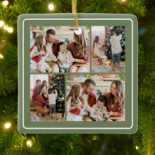 Ornement En Céramique Joyeux Noël Vert 4 Photo Collage