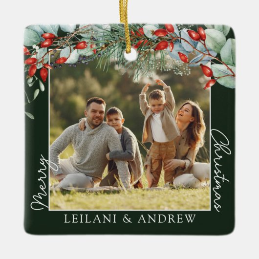 Ornement En Céramique Joyeux Noël vert de la forêt (Devant)