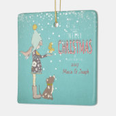 Ornement En Céramique Joyeux Noël- X mas Girl Dog Texte modifiable sur C (Gauche)