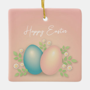 Ornement En Céramique Joyeux oeufs de Pâques et fleurs de printemps